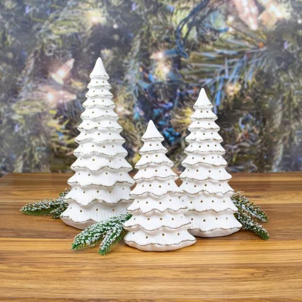 Gift Essentials - 3 Piece LED Christmas Tree Set - White Ceramic with Gold - GE3072