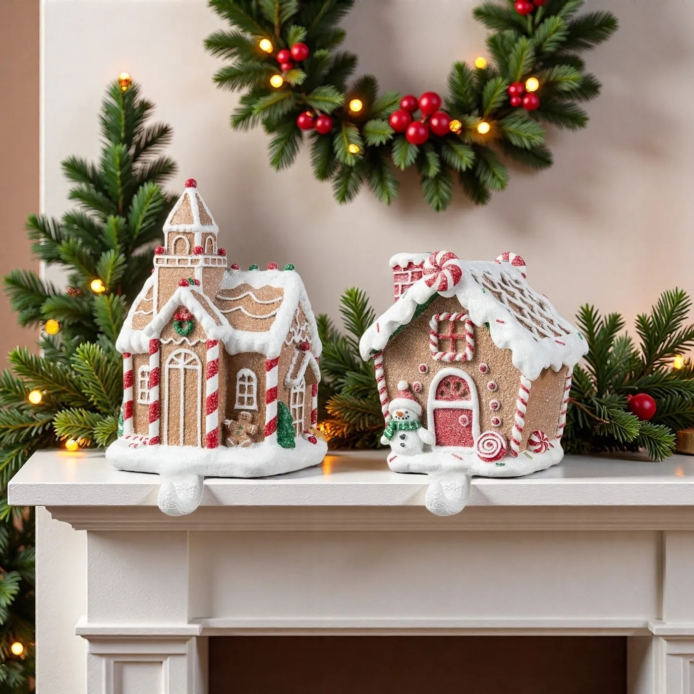 Gingerbread House House Collectible Holiday Seasonal Ornaments Glitzhome  2-Piece Resin Gingerbread House Christmas Stocking Holders With Stockings  Festive Fireplace Decor On Sale Bed Bath Beyond ...