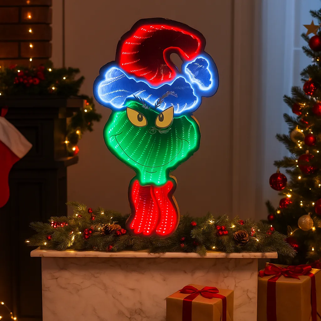 Grinch Christmas Decorations Grinch Light Up Seuss Grinch Face Infinity Hanging Indoor 40cm — Ronis