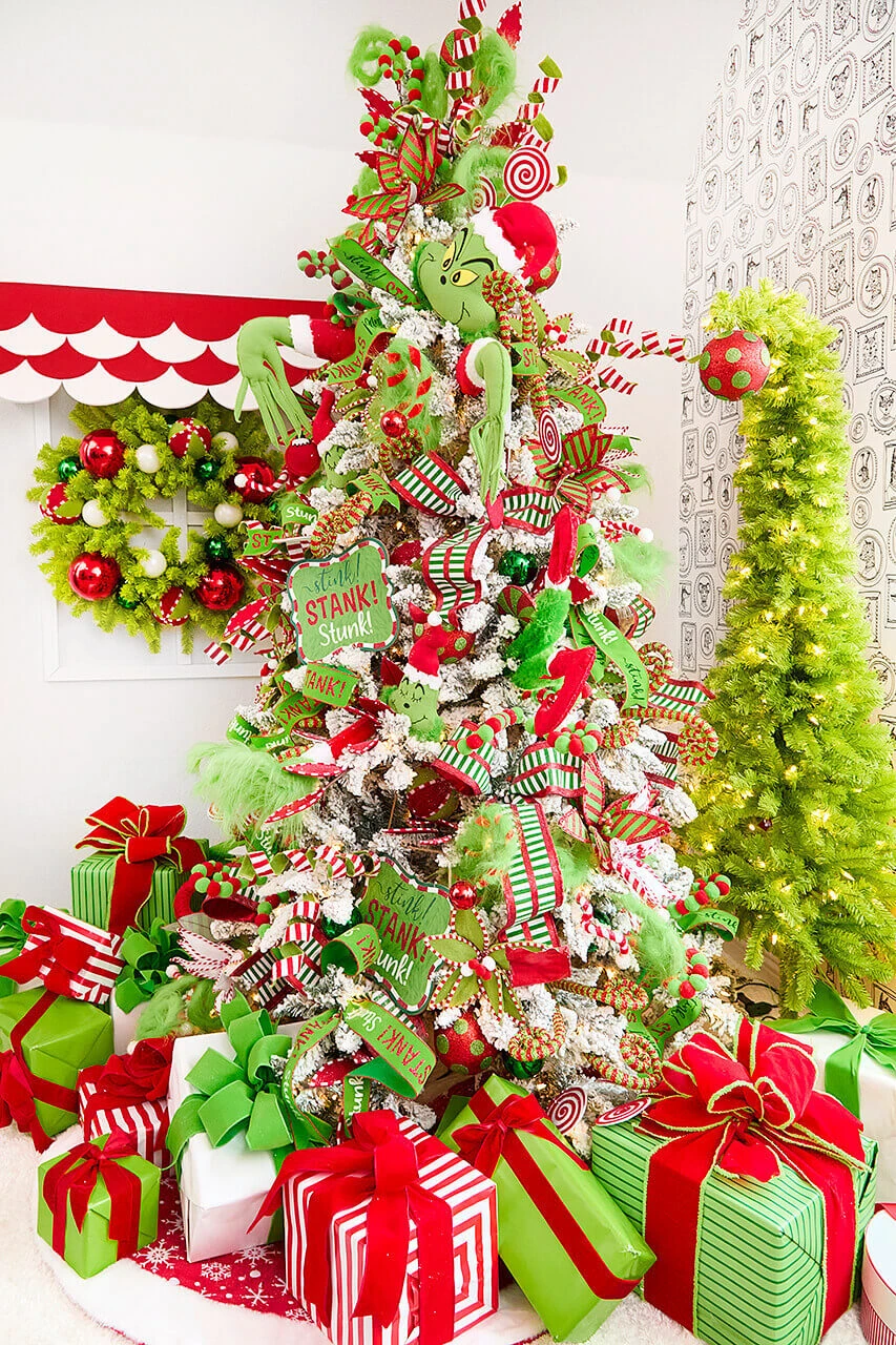 Grinch Tree With Decorations Storyville Collection Lime Green Christmas  Ornaments