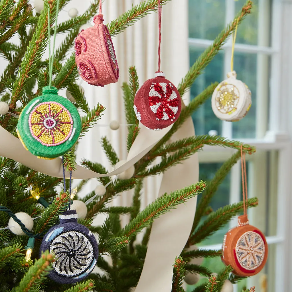 Hand-Beaded Red Crimson Vintage Bauble Christmas Tree Ornament