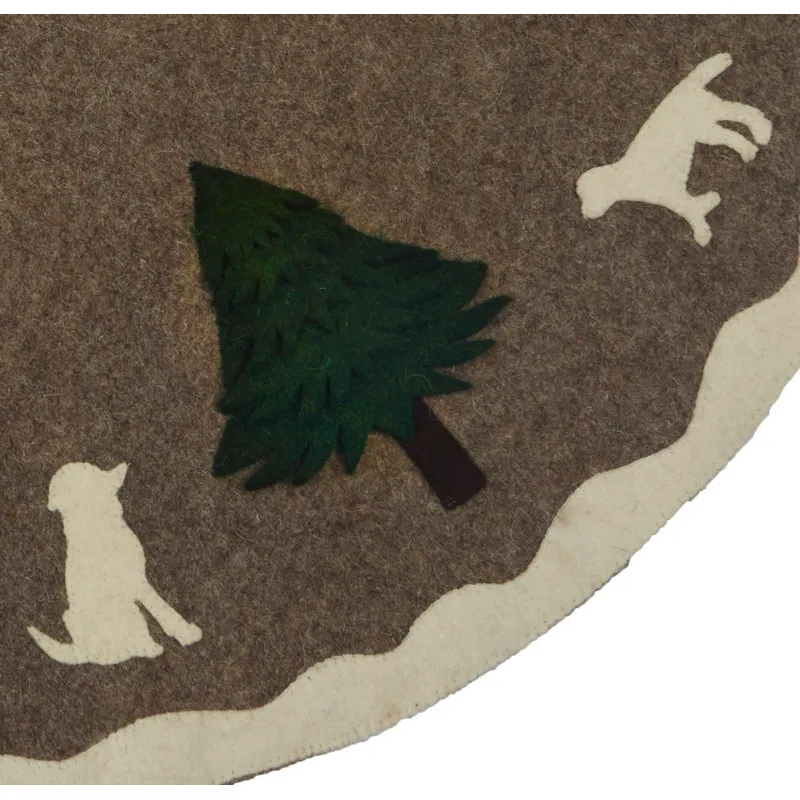 Hand Felted Wool Dogs and Trees Gray XL Christmas Tree Skirt 72'