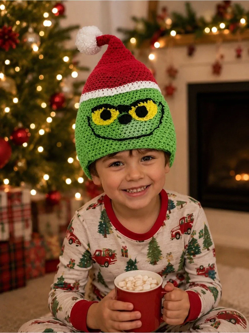Handmade Crochet Grinch Christmas Hat | Kids Holiday Beanie | One of a Kind  startechsys.om