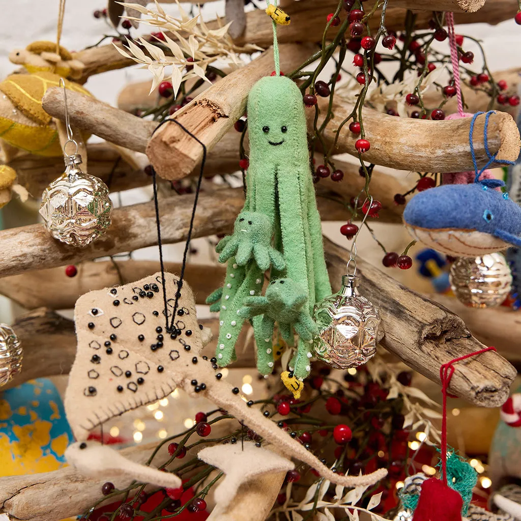 Handmade Octopus Parent & Kids Ornament – Ocean Animal Christmas Gift