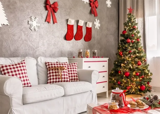 Indoor Living Room Christmas Tree Backdrop Stage Photo Booth Photography  Background