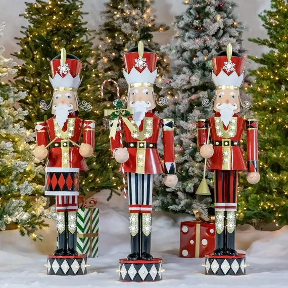 Large Nutcracker Tree Ornaments Traditional Christmas Red Giant Nutcracker  With Multi LED Lights Garden Trends