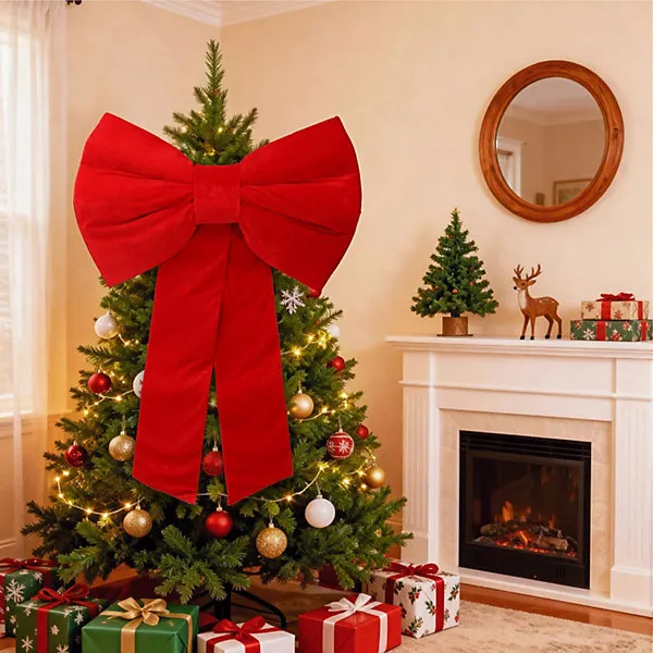 Large Velvet Christmas Bow 80x120cm Red Decorative Bow for Tree Topper  Front Door Wreath and Stair