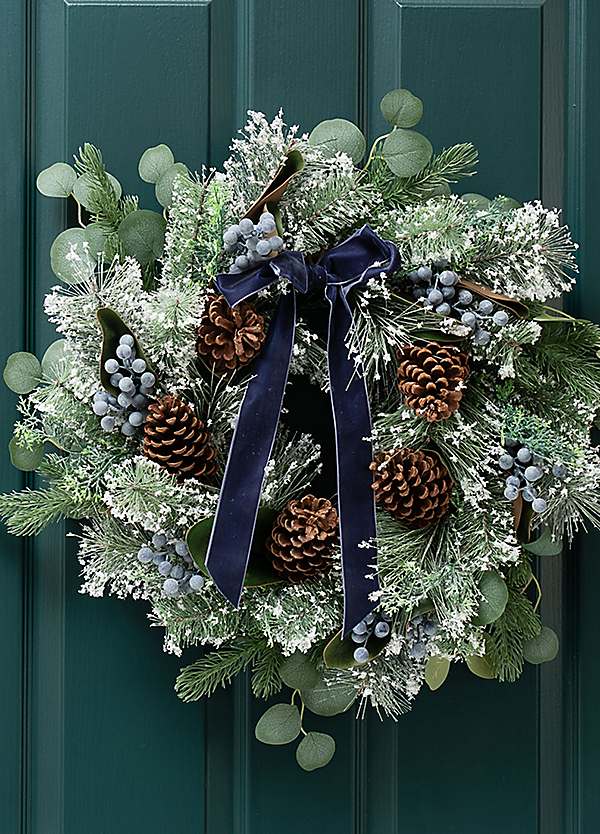 Large Wreath with Navy Velvet Bow | Grattan