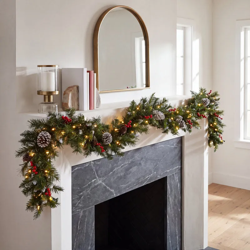 Leavon 108' Frosted Pre-Lit Berry Garland