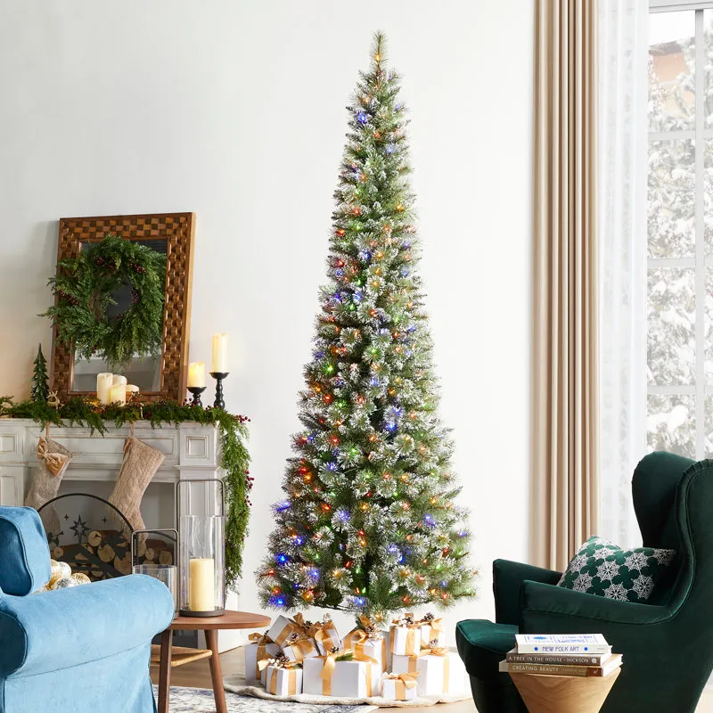 Leilonie Flocked Pre-Lit Pine Christmas Tree The Holiday Aisle Size: 9'