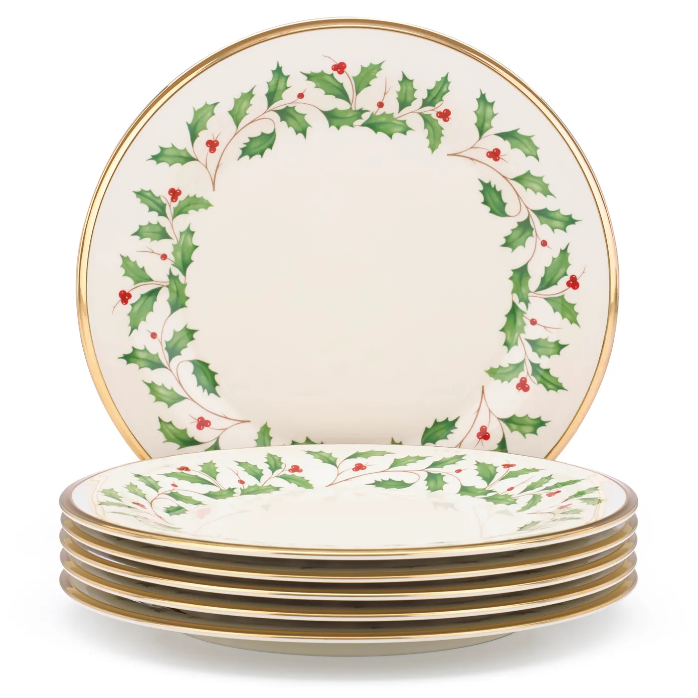 Lenox Holiday Bone China Dinner Plate with Gold Rim, Ivory - 6 count