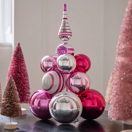 Light Pink Glass Christmas Tree Foot Pink Flock Tree LED Lights – King Of  Christmas