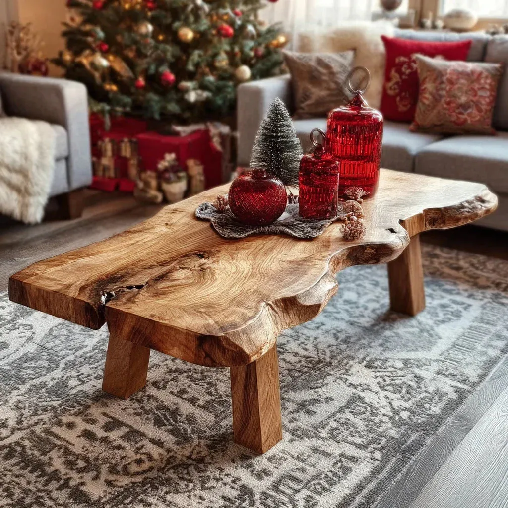 Live Edge Wooden Coffee Table – Rustic Handcrafted Solid Wood Mid Century  Accent