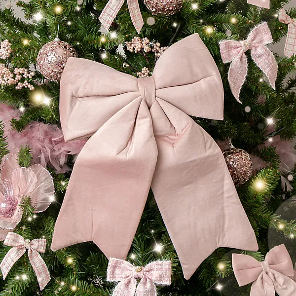 Melody Maison Large Baby Pink Velvet Christmas Bow - 30cm x 45cm