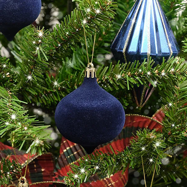 Melody Maison Set Of 6 Navy Blue Velvet Flocked Baubles