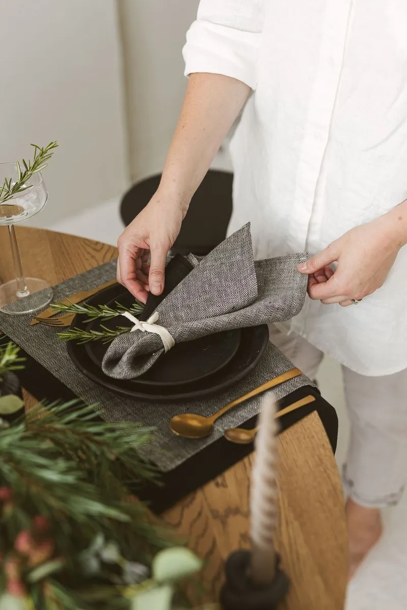 Modern black linen table placemats for Christmas dinner table | Thing  Stories