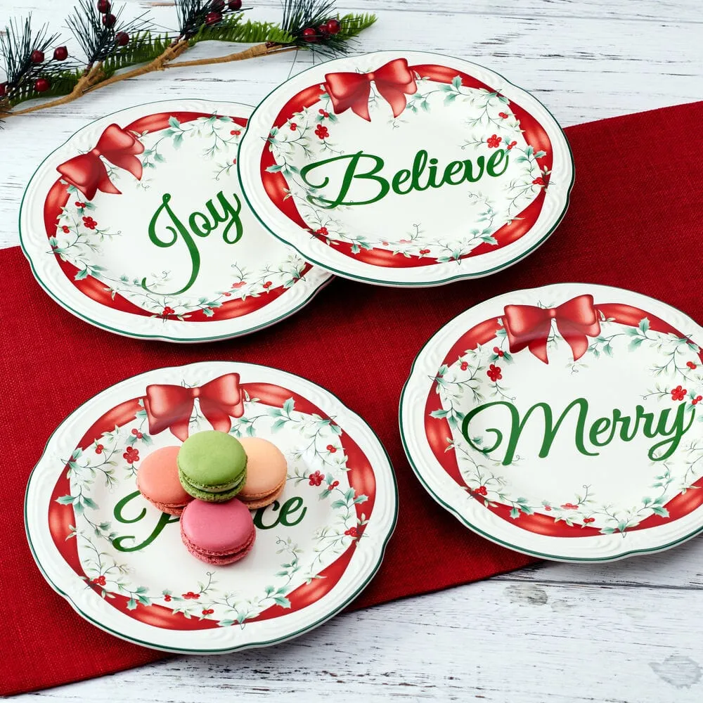 Modern Christmas Salad Plates Winterberry® Set Of Red Ribbon Salad Plates