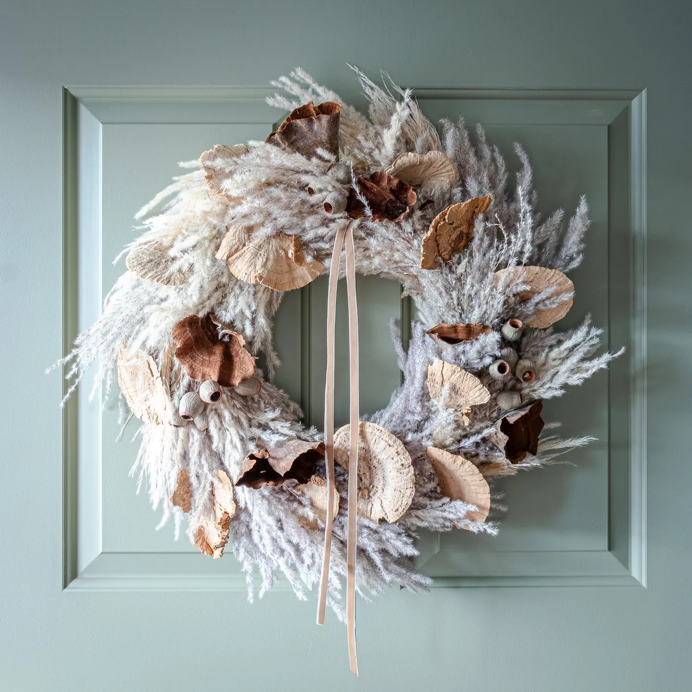 Mushroom & Pampas Wreath | Natural Autumn Decor | Living Beautifully