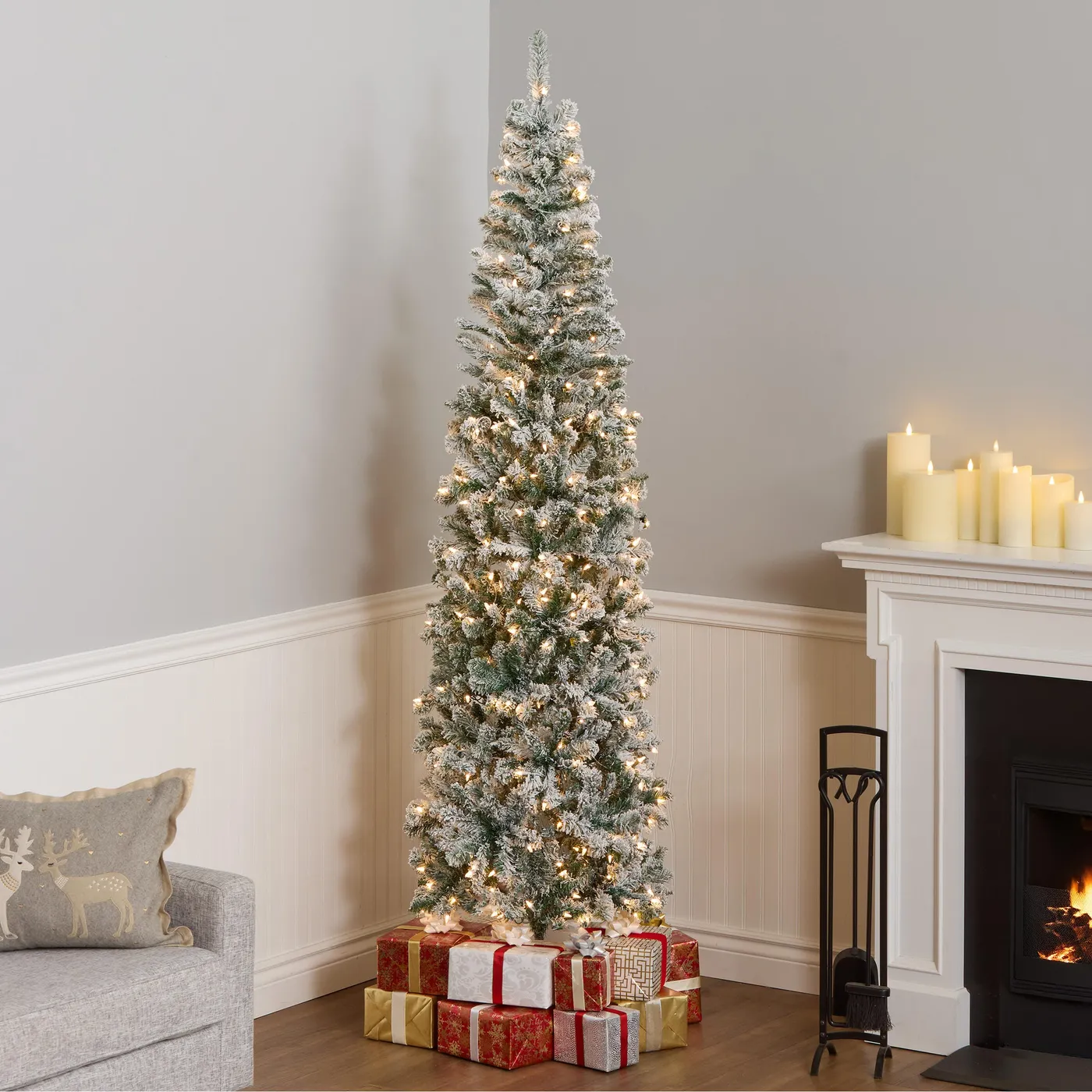 National Tree Company 7.5' Slim Flocked Acacia Artificial Christmas Tree, Green