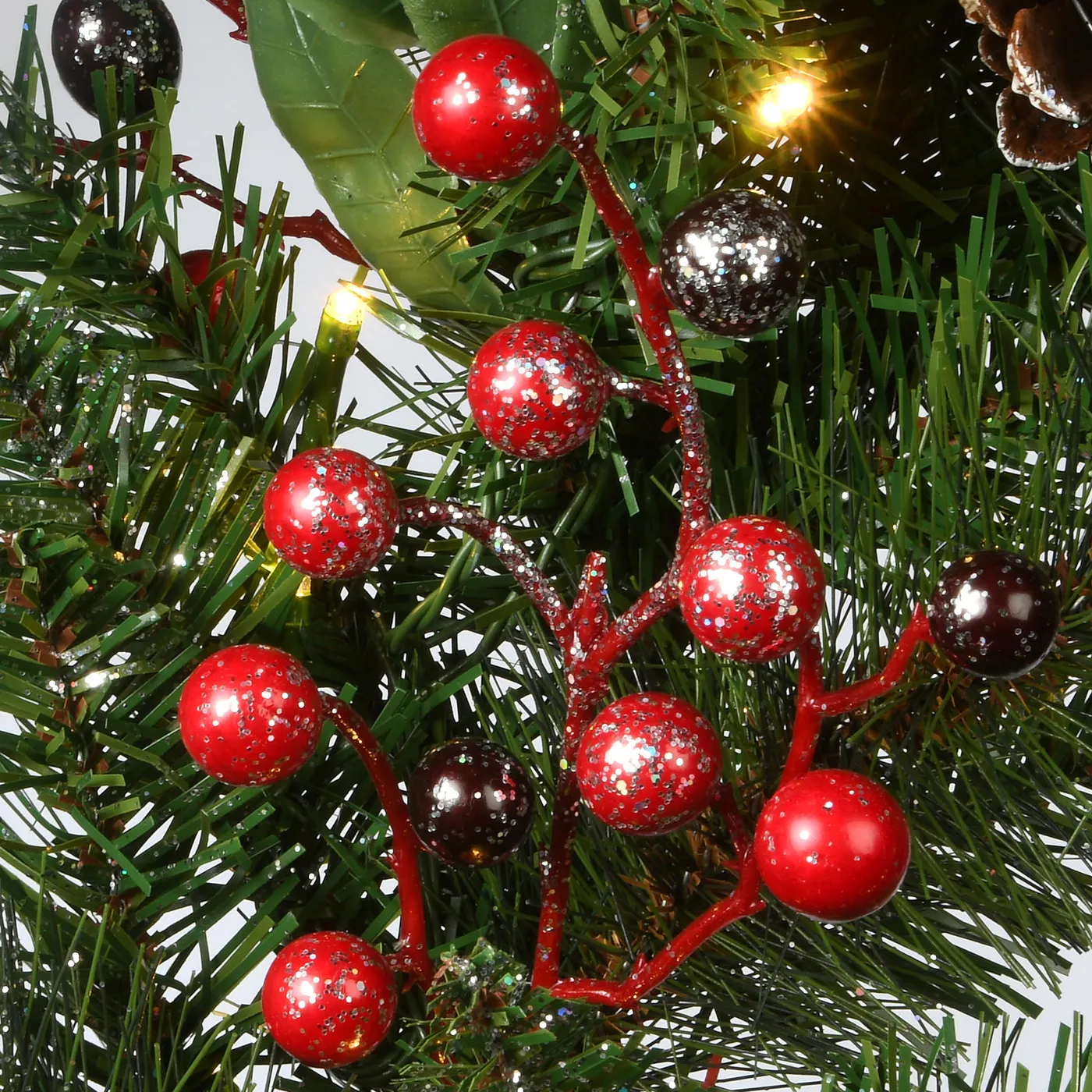 National Tree Frosted Pine Berry Wreath with LED Lights 30'