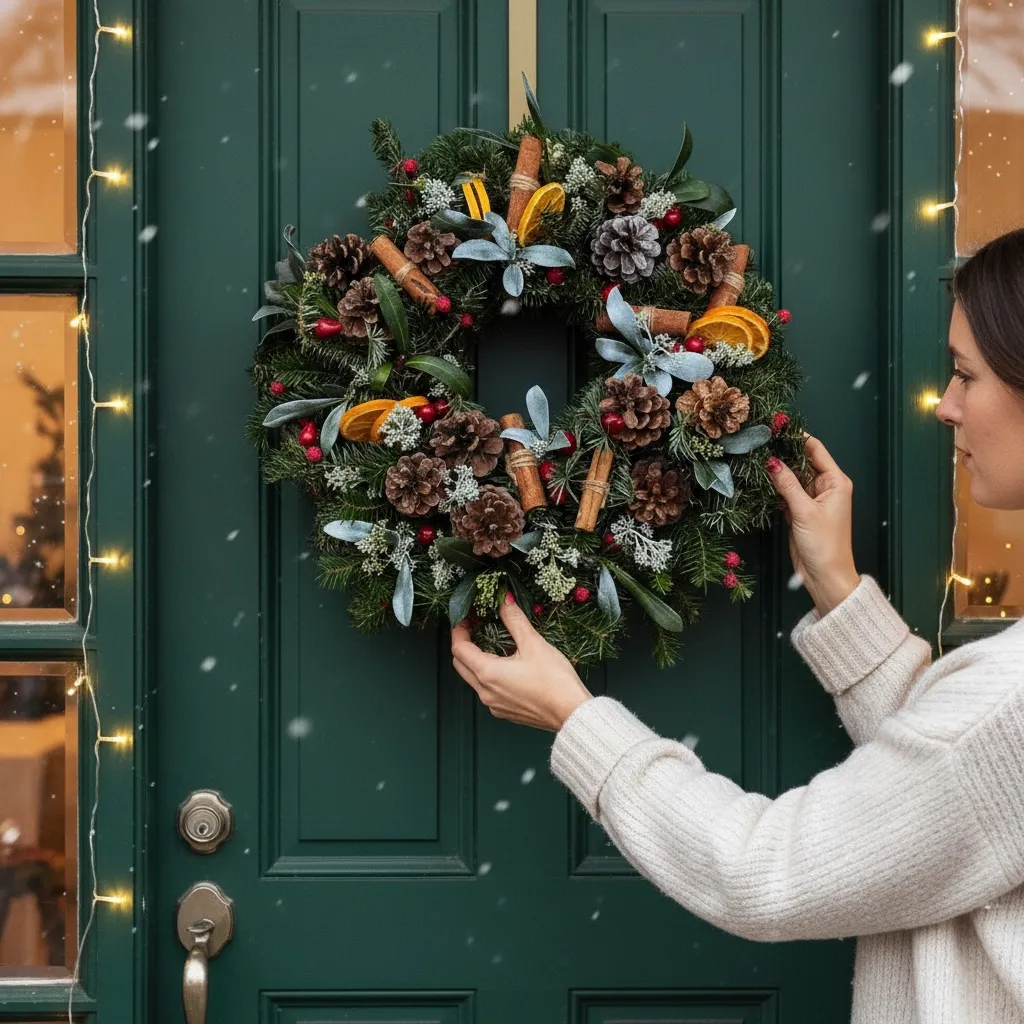 Natural fir wreath arrangement decorated for Christmas – Secret Garden Plant Shop