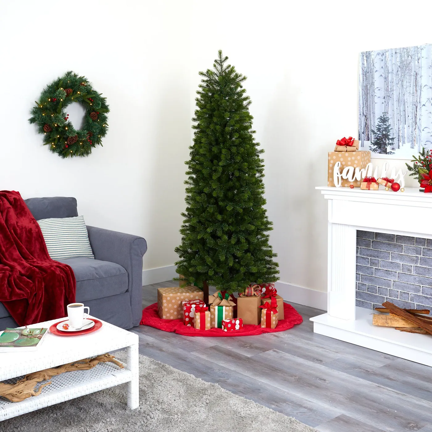 Nearly Natural 6.5 ft. Slim Colorado Mountain Spruce Artificial Christmas Tree with LED Lights