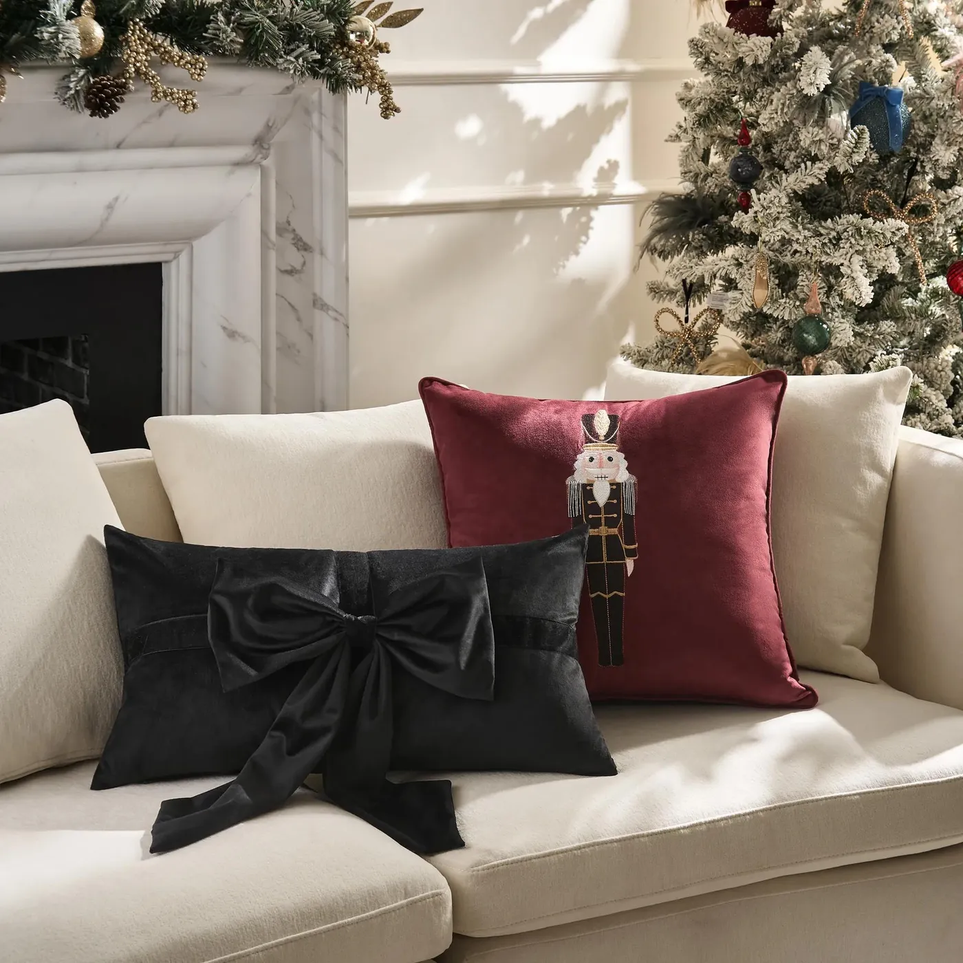Nutcracker Burgundy Velvet Holiday Pillow 20 | Z Gallerie