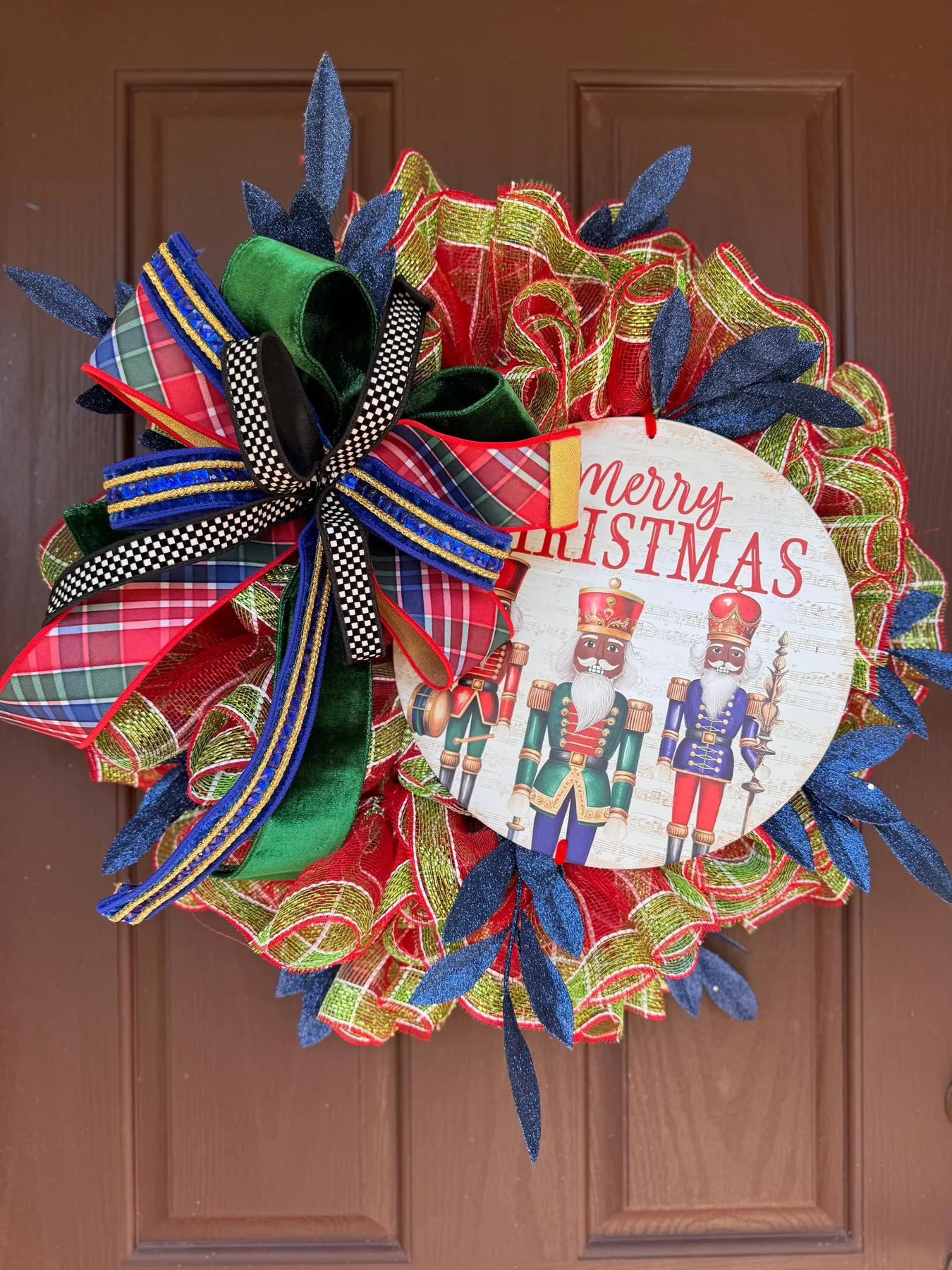 Nutcracker Christmas Wreath – Handmade Holiday Door Decor with Mesh, V – Wreath Store Supply