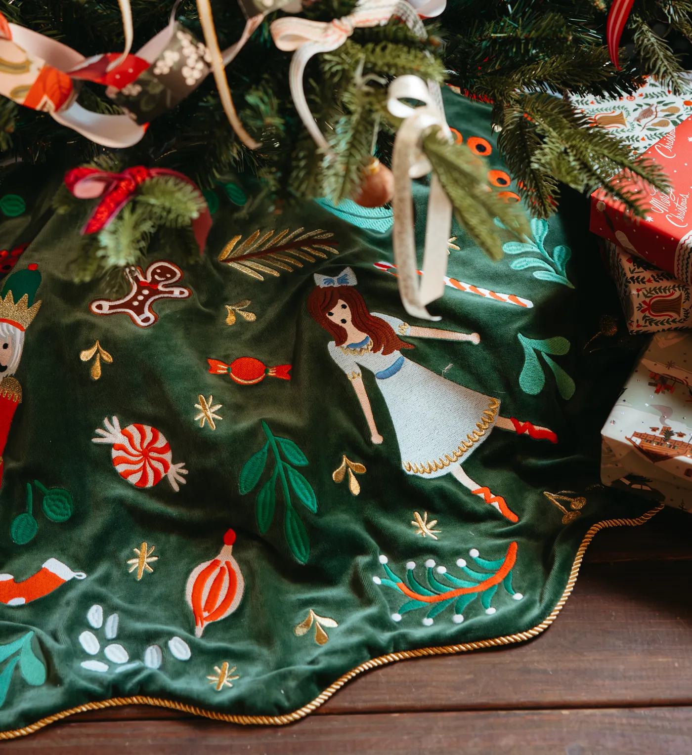 Nutcracker Embroidered Velvet Tree Skirt | Rifle Paper Co.