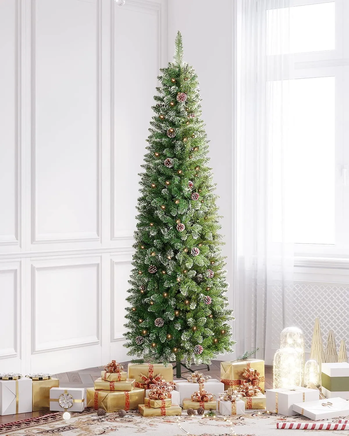 OasisCraft Flocked Pencil Christmas Tree Pre-lit, Jamaica | Ubuy