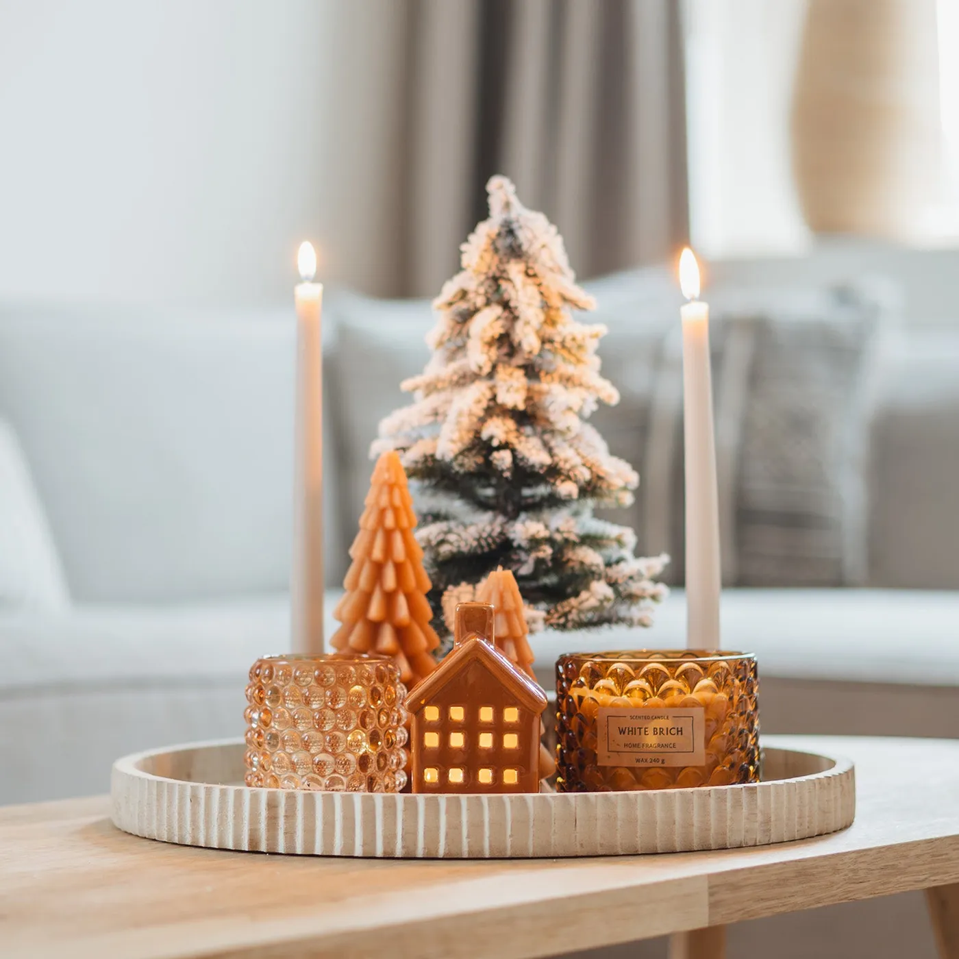 Orange Christmas house 11 cm ceramic with LED light