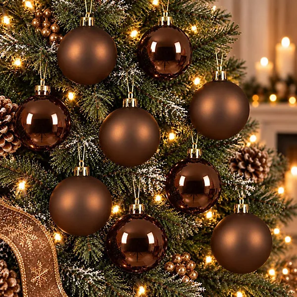 Pack of 12 Christmas Tree Baubles - Espresso Brown