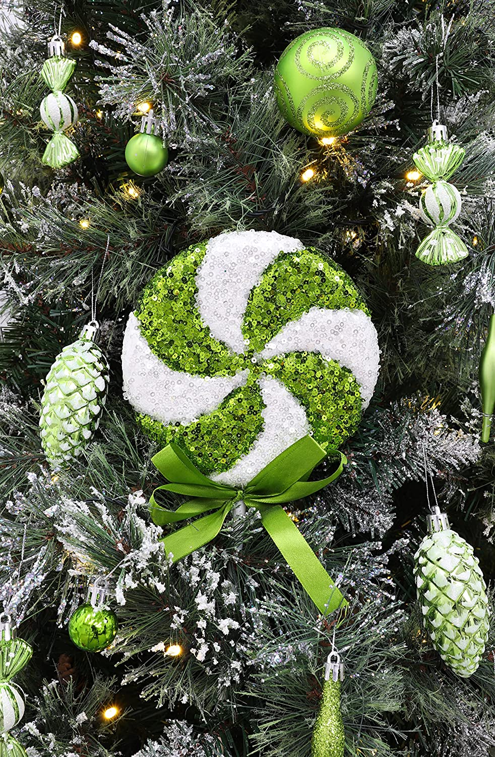 Pack of 2 - 36cm Giant Sparkly Sequin Lollipop Christmas Decoration - Lime  Green & White – Christmas Tree Ornaments - Christmas Concepts