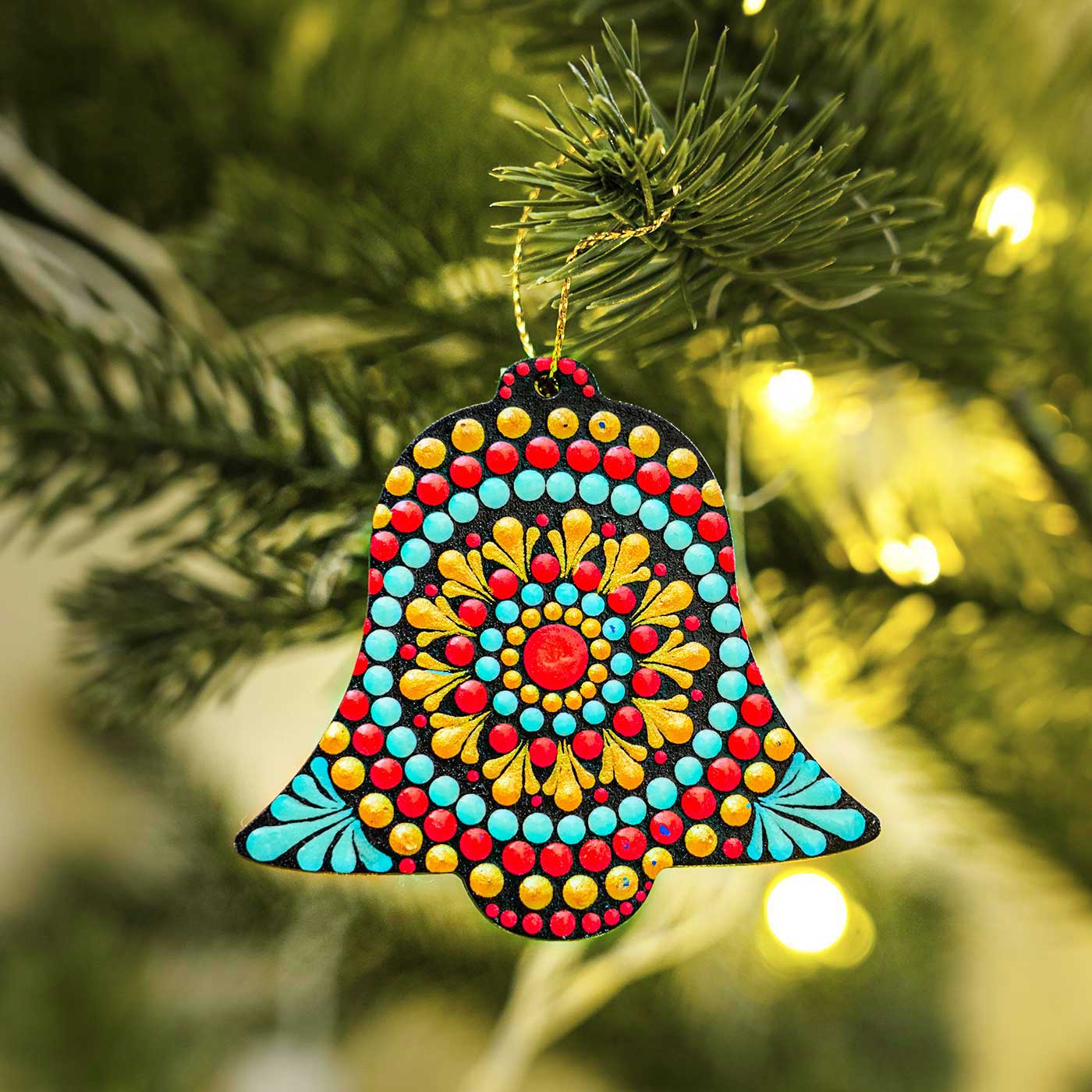 Painted Christmas Ornaments Mandala Buy Hand-Painted Bell Dot Art Mdf Wood Ornament For Christmas Tree Decoration Online On Zwende