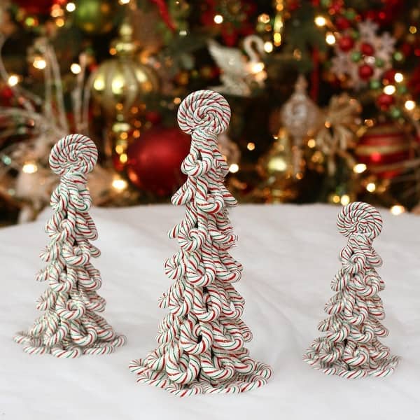 Peppermint Candy Cane Christmas Tree 8-Piece Peppermint Candy Cane  Ornaments – Red White Swirl Design For