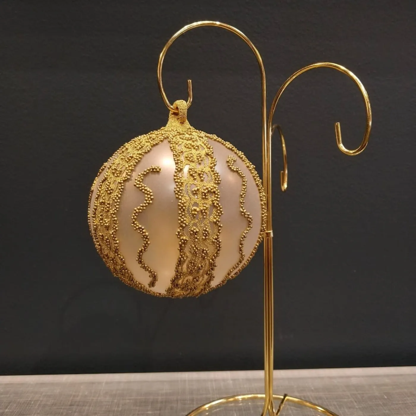 Peter Priess Hand Painted Gold Beaded Christmas Ball Ornament - Designer's Studio