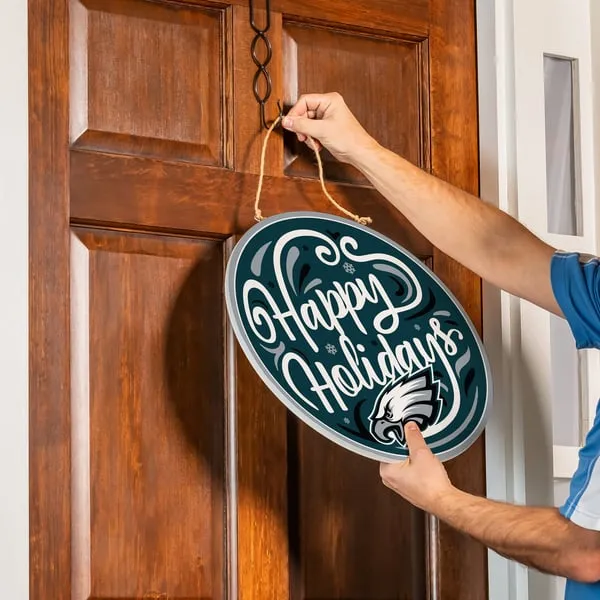 Philadelphia Eagles 18' Happy Holidays Wooden Round Door Sign
