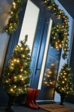 Pre-Lit Decorative Christmas Trees, Wreath & Garland Bundle - Legends  Christmas