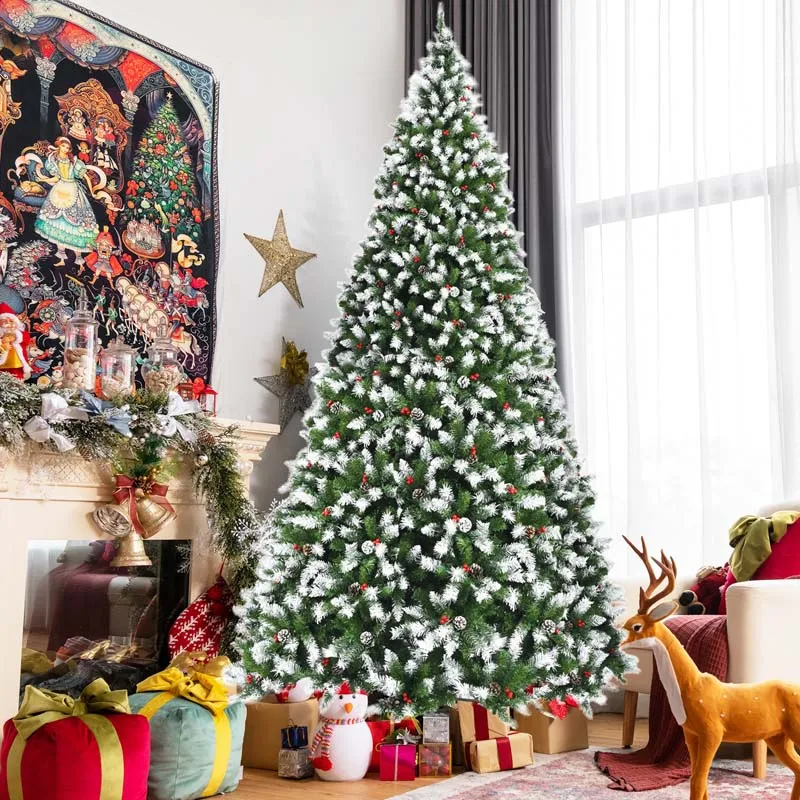 Pre-Lit Hinged Lifelike Lush Artificial Christmas Tree with PVC Tips-9 ft