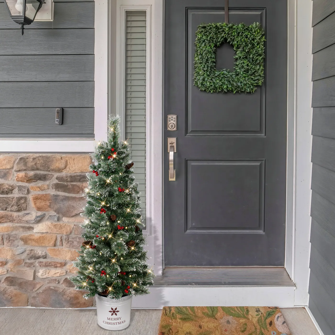 Puleo 4.5' Pre-Lit Potted Pine Artificial Christmas Tree - Green