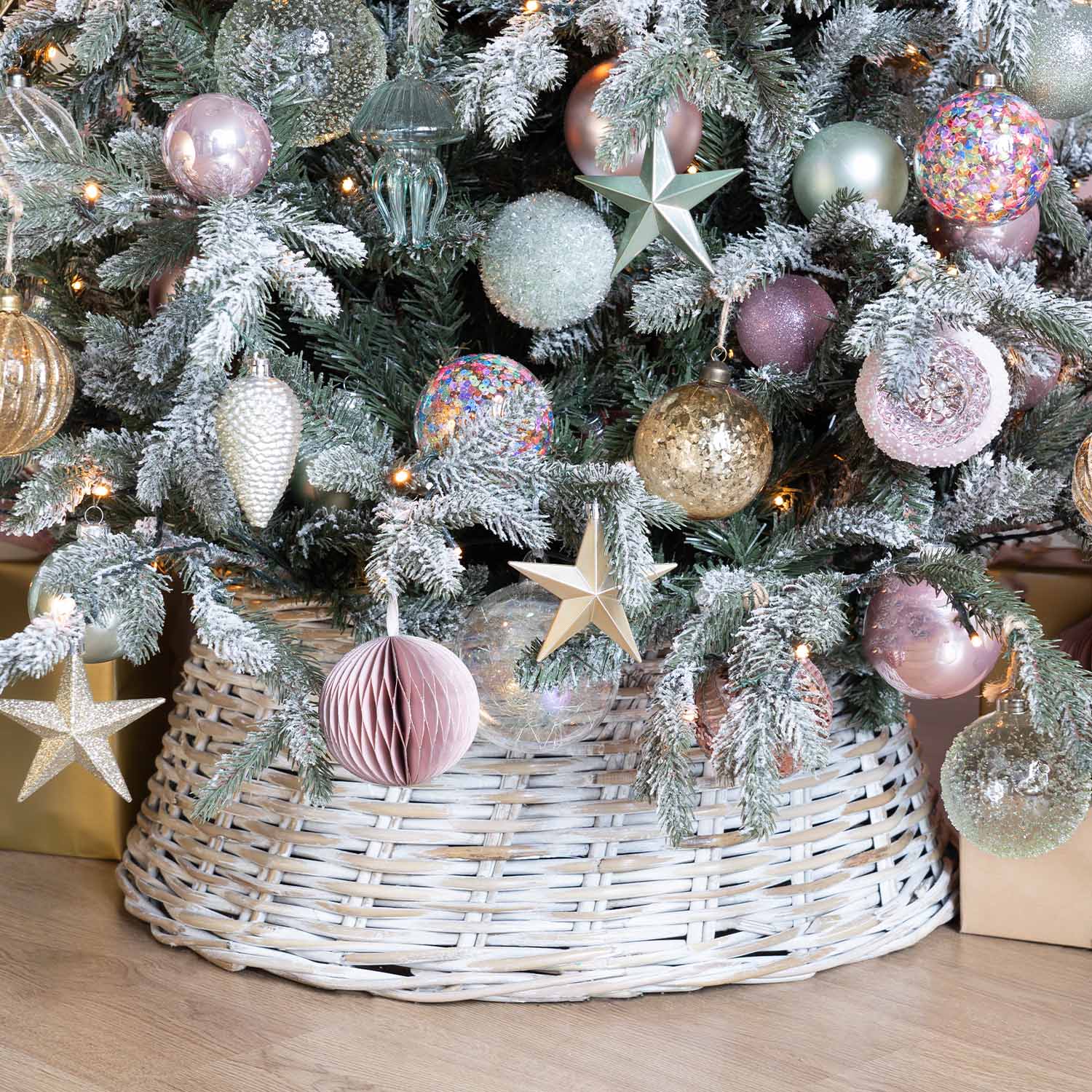 Rattan Christmas tree basket in whitewash | It's all about Christmas