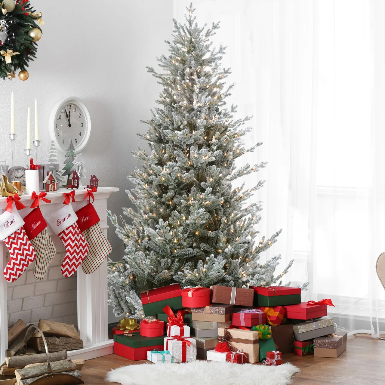 Real Touch™? Pre-Lit Flocked Little River Fir Artificial Christmas Tree -  7.5' - Clear Lights | Christmas
