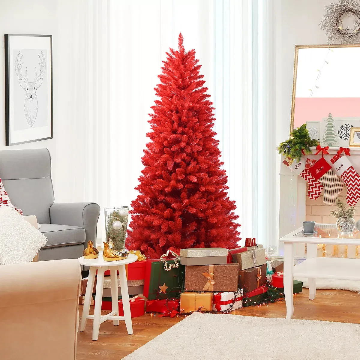 Red Artificial Christmas Tree 4-7ft - MAKEATREE Holiday Decoration