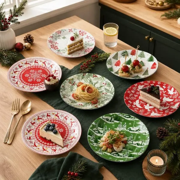 Red Christmas Salad Plates Numhew Pieces Ceramic Christmas Salad Dessert  Plates Set For Pasta Side Dishes Holiday Treats Dishwasher Microwave Safe  G6J4P1U3 The Home Depot