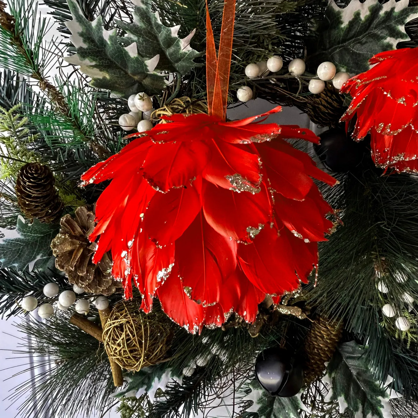 Red Gold Ball Ornaments 80MM Glass Red With Gold Glitter Design Ball  Ornament Set, 6-Pieces