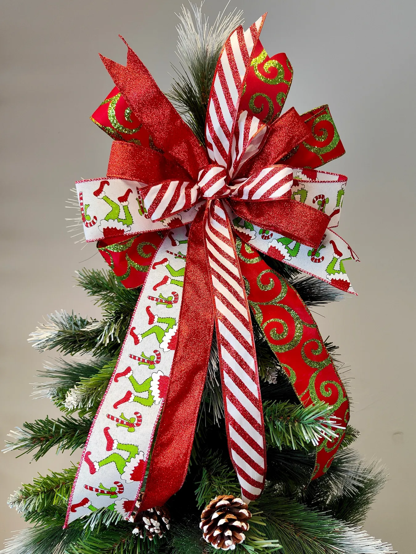 Red White Glitter Candy Cane Peppermint Christmas Topper Bow 12 NEW! Tree  Topper, Christmas Tree Topper