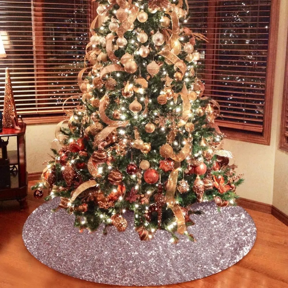 Rose Gold Christmas Tree Skirt, 48 Inch Sequin Pink Qatar | Ubuy