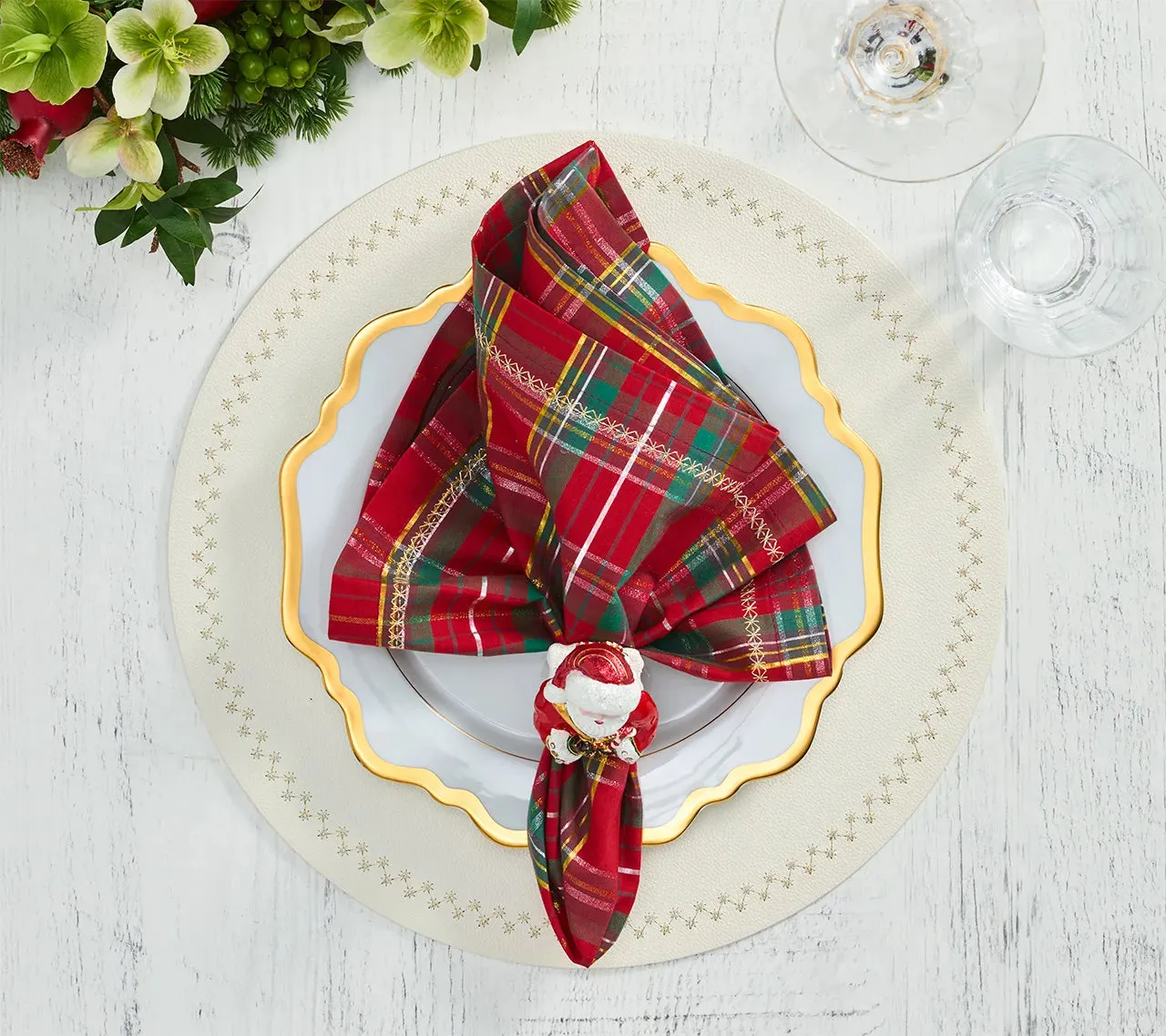 Santa Napkin Ring in Red & White, Set of 4 in a Gift Box