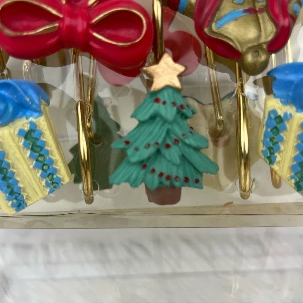 Set of 12 Christmas Shower Curtain Hooks Hand Painted Holiday Bathroom Decor ptaufiqphotography.com