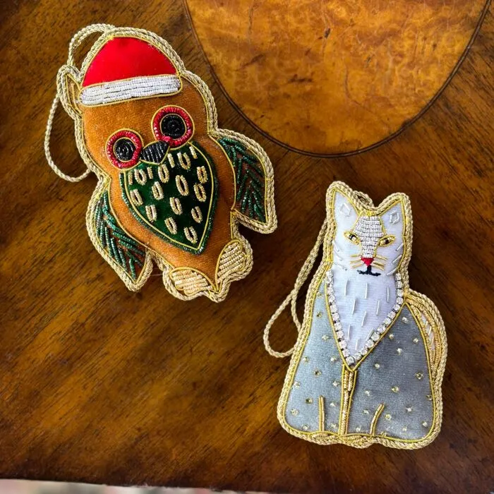 Set of 3 Handmade Beaded Christmas Hanging Ornament